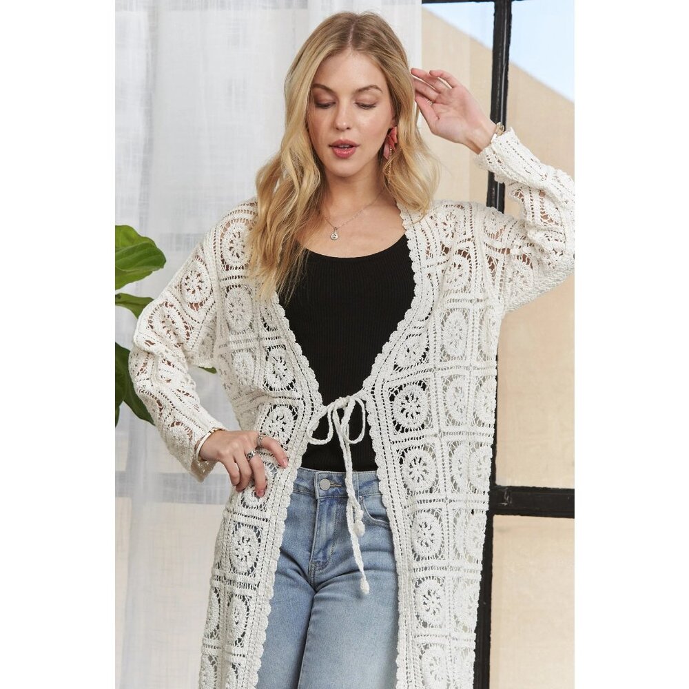 ADORA Long Sleeves Crochet Elastic Cardigan - Picture 6 of 9